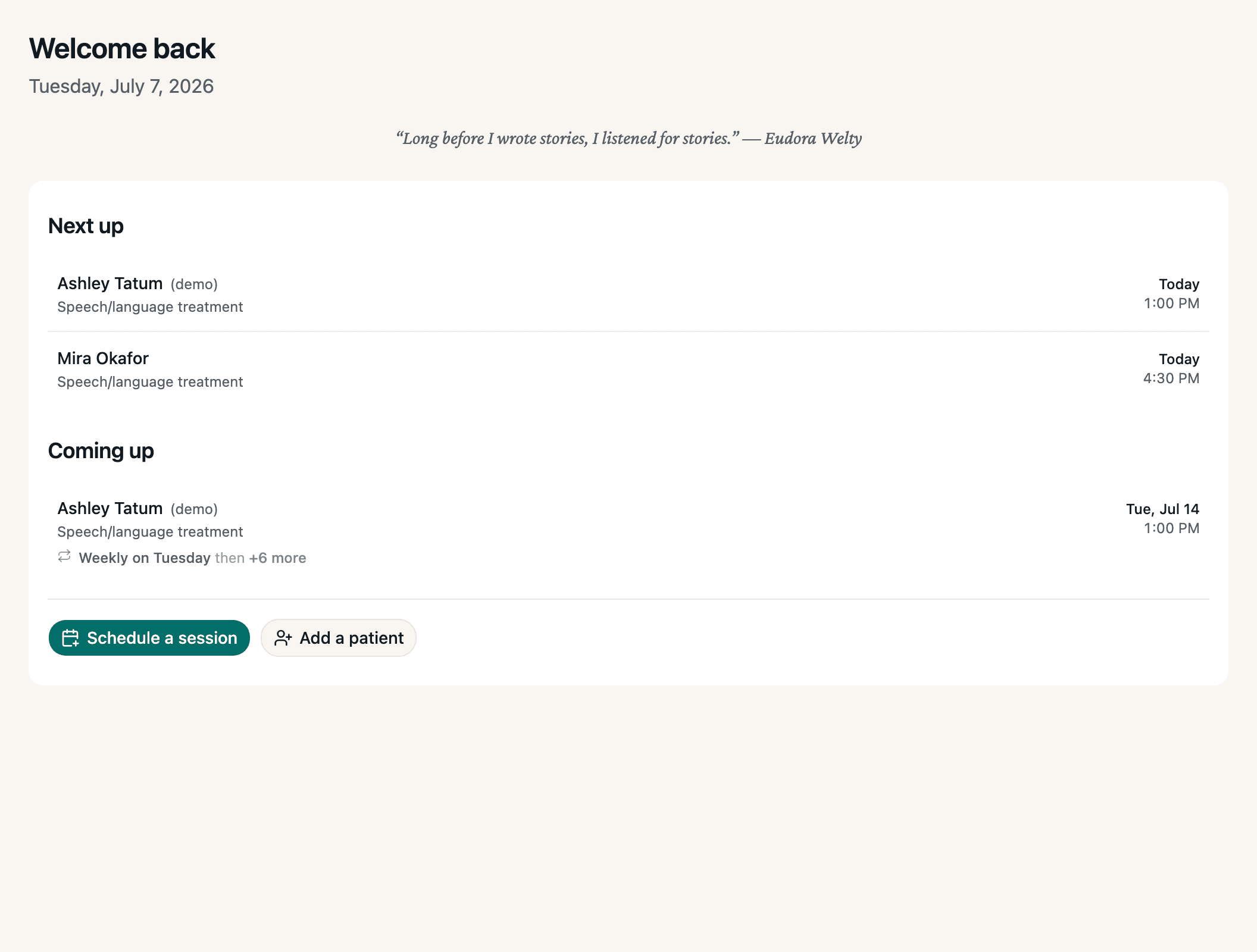 Fledge home — welcome back, today's schedule.